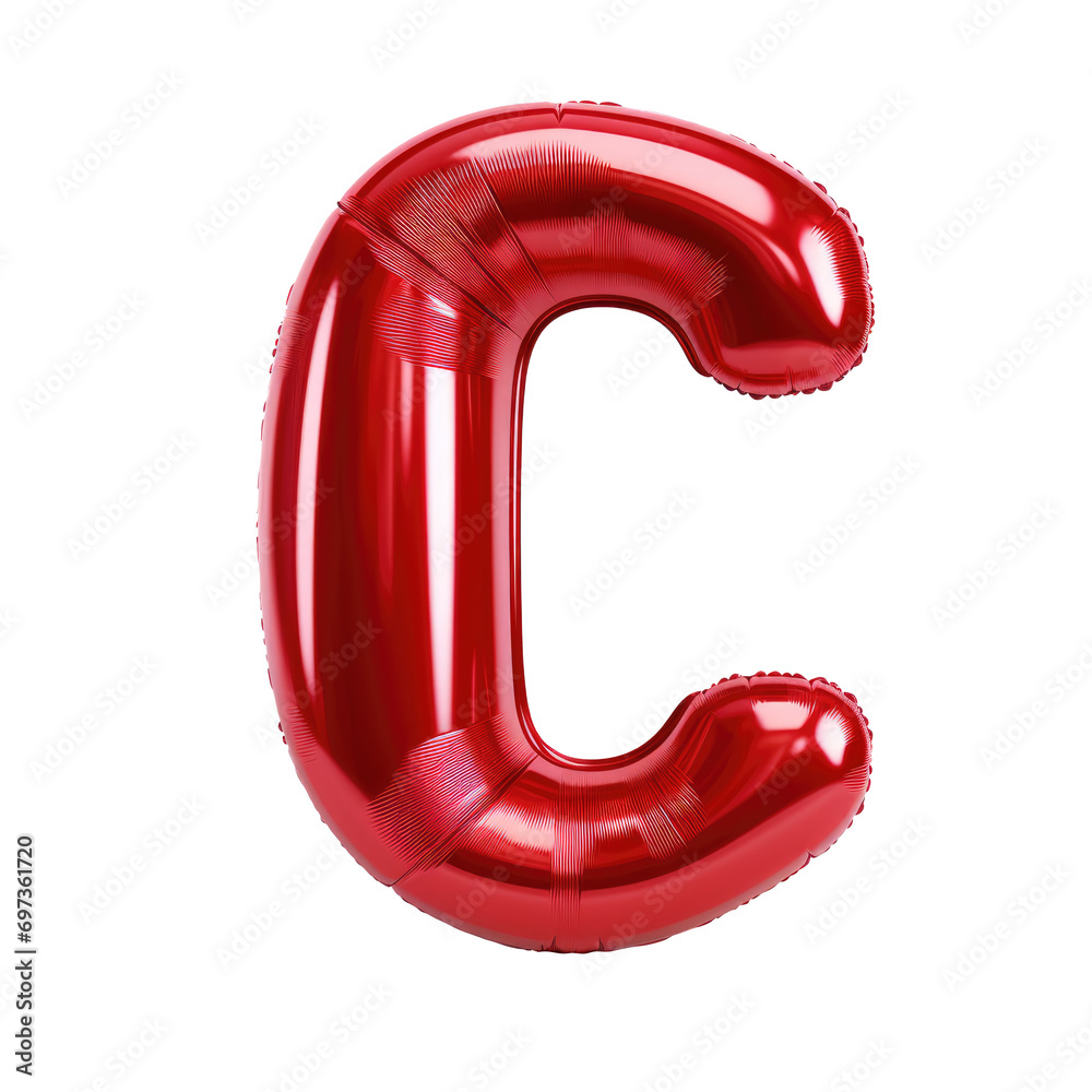Red metallic C alphabet balloon Realistic 3D on white background. Generative AI Red metallic C alphabet balloon Realistic 3D on white background. Generative AI