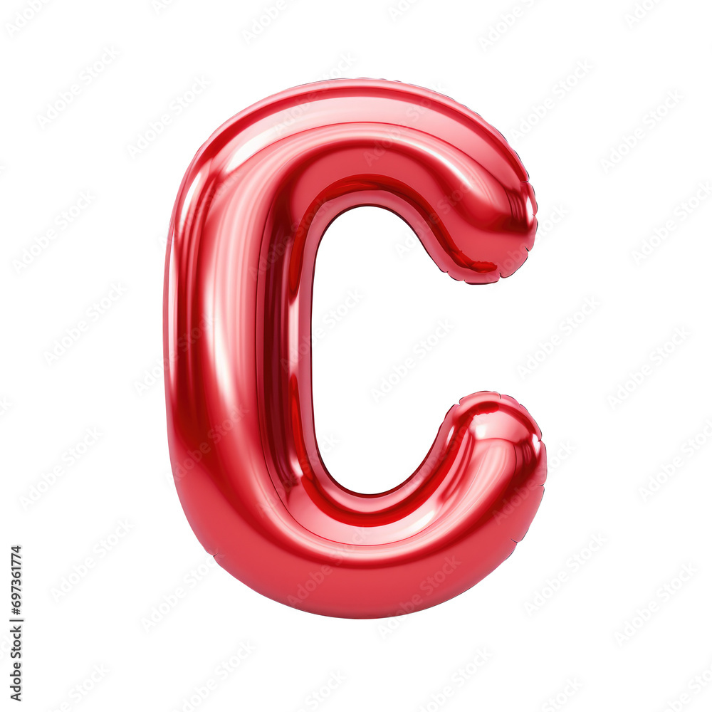 Red metallic C alphabet balloon Realistic 3D on white background. Generative AI Red metallic C alphabet balloon Realistic 3D on white background. Generative AI