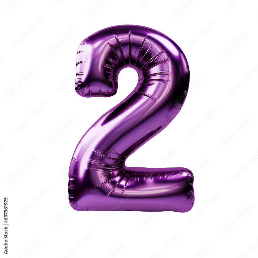 purple metallic number 2 balloon Realistic 3D on white background. purple metallic number 2 balloon Realistic 3D on white background.