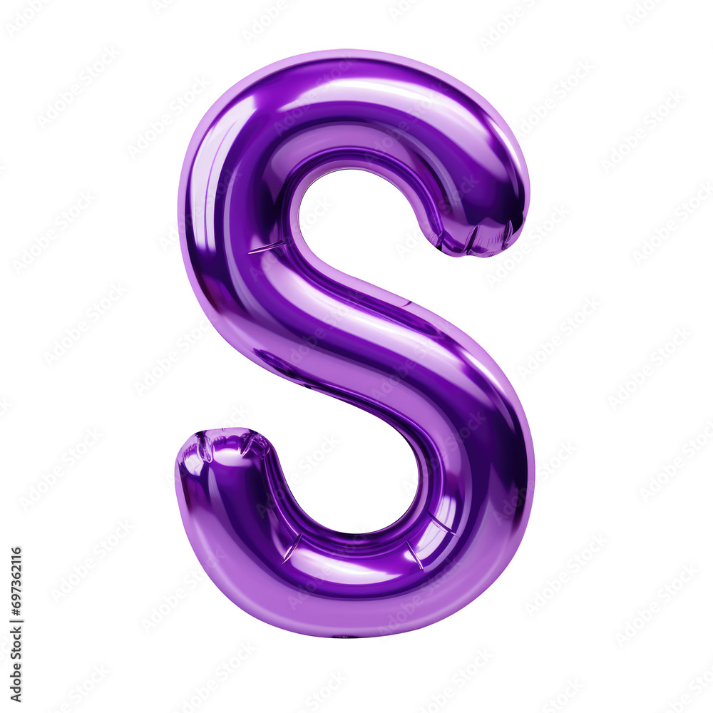 purple metallic S alphabet balloon Realistic 3D on white background. purple metallic S alphabet balloon Realistic 3D on white background.