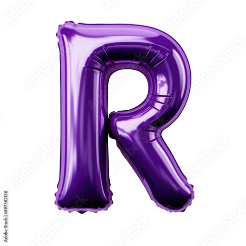 purple metallic R alphabet balloon Realistic 3D on white background.