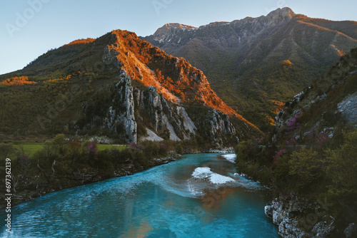 Albania landscape river and sunset mountains wild nature scenery travel Balkans beautiful destinations summer season