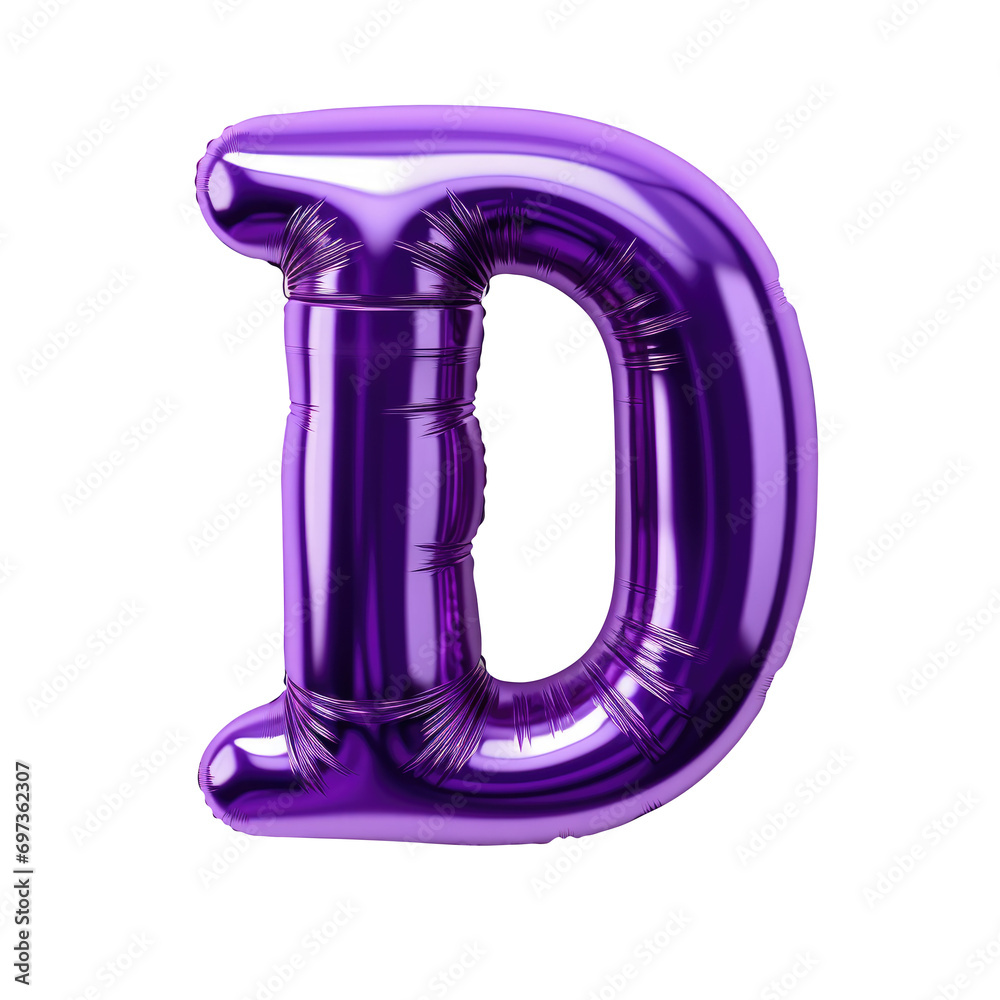 purple metallic D alphabet balloon Realistic 3D on white background. purple metallic D alphabet balloon Realistic 3D on white background.