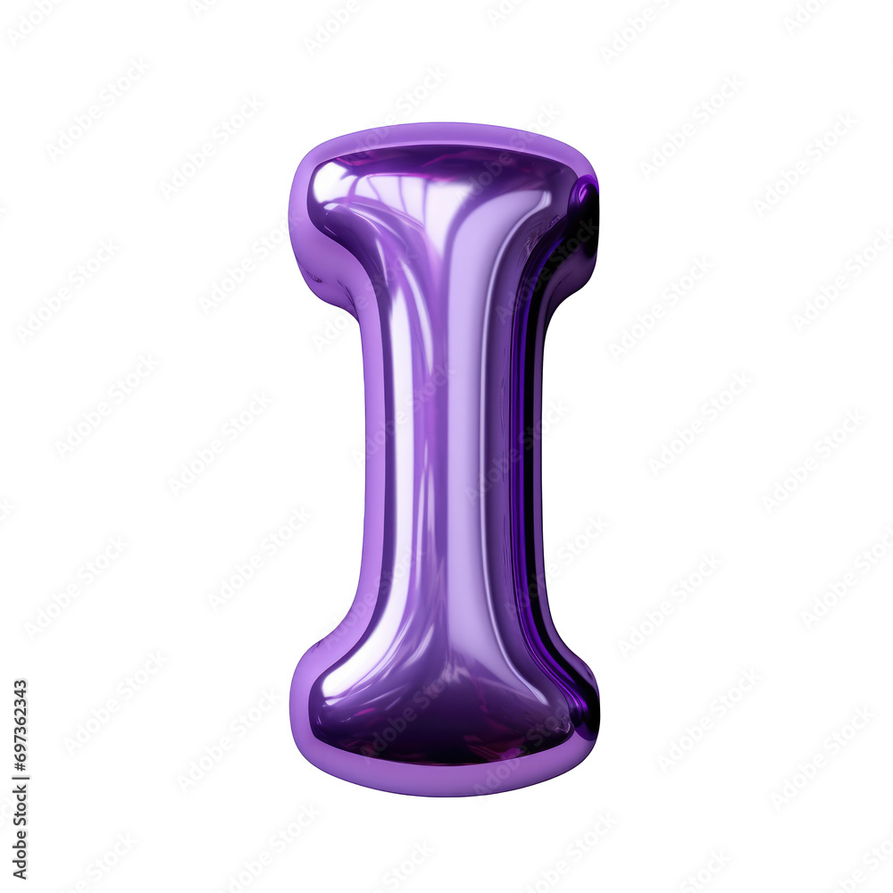 purple metallic I alphabet balloon Realistic 3D on white background. purple metallic I alphabet balloon Realistic 3D on white background.