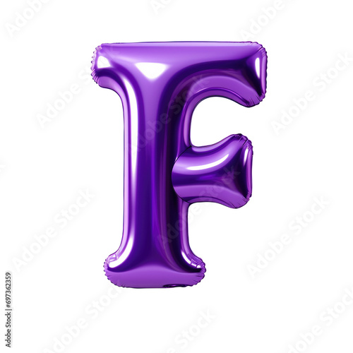 purple metallic F alphabet balloon Realistic 3D on white background.