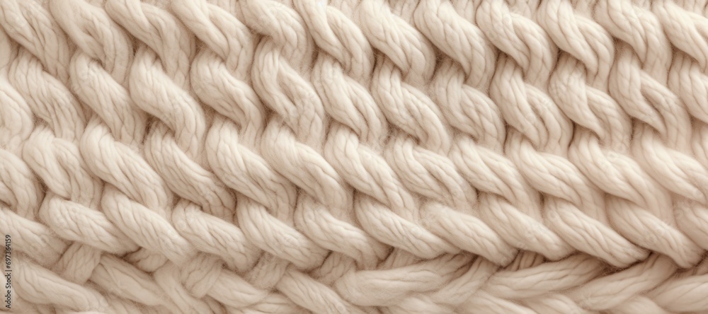 Close-up Texture of Cream Knitted Wool Fabric