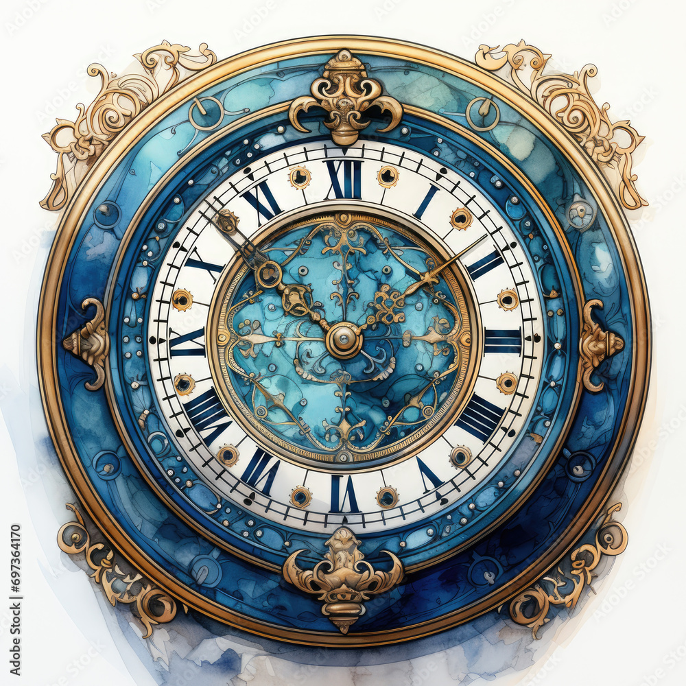 Fototapeta premium watercolor Ornate Clock clipart, Generative Ai