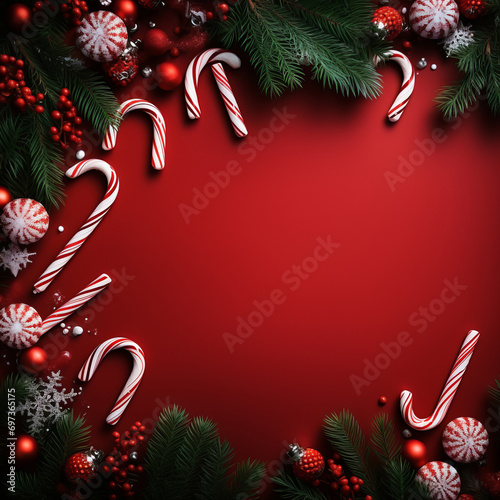 Creative layout frame made of Christmas tree branches and pine cones ON WOODEN BACKGROUND