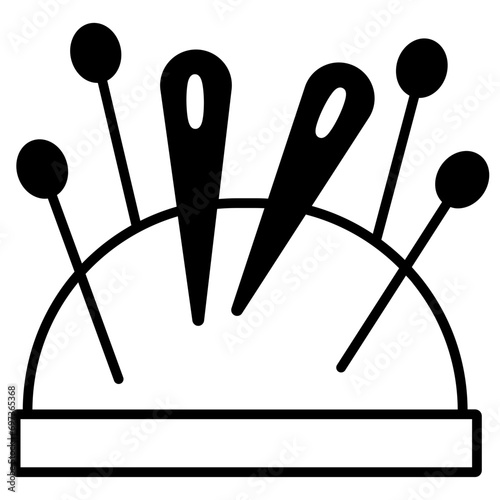 Needle quilting solid glyph icon illustration