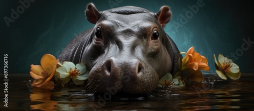 Captive pygmy hippo (Choeropsis liberiensis). photo