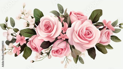An illustration of an elegant pink rose flower bouquet.
