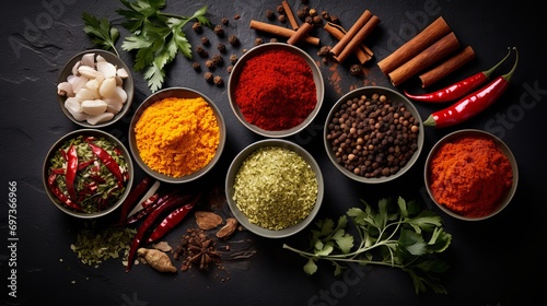 Fototapeta Naklejka Na Ścianę i Meble -  Above the view, there is copy space for indian condiments.