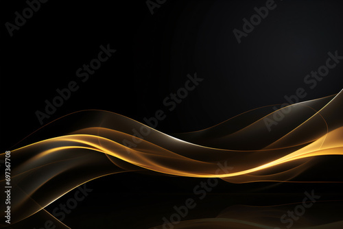 Abstract finesse: Gold glowing line with luminous lighting effects and sparkles on a black backdrop. Premium award design template. Illustration.