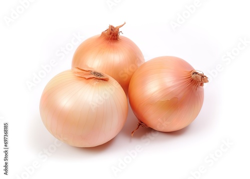 Fresh onions photographed at close range on a white background. generative Ai