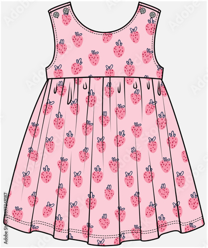 SLEEVELESS BUTTONED DRESS DESIGNED FOR TODDLER AND KID GIRLS IN VECTOR ILLUSTRATION FILE