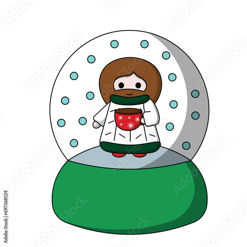 Snow globe with cute God Jesus Christ in sweater in color