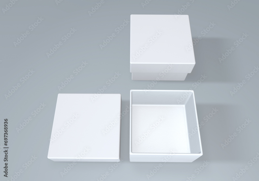 Open and closed empty white gift box, top view. Mock up for design ...