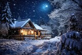 Capturing The Magic Of A Winter Wonderland: A Spectacular Nighttime Scene Of Freshly Fallen Snow Bathed In Moonlight