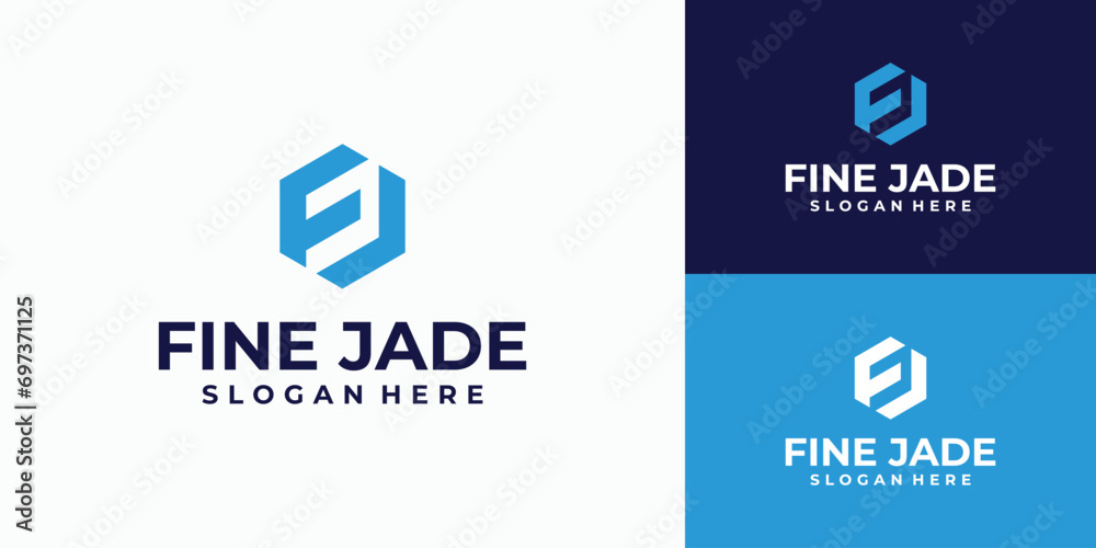 Letter F J logo design in hexagon shape Letter F J logo design in hexagon shape