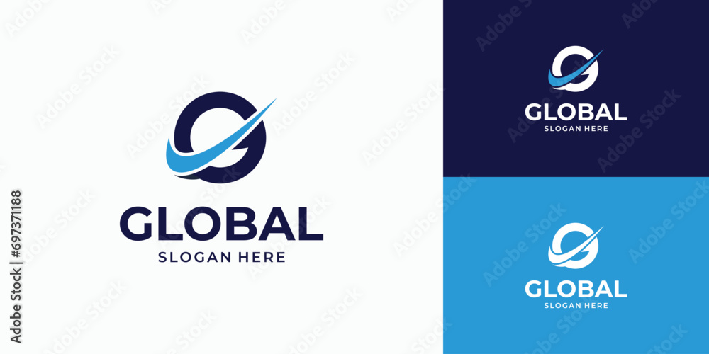 Letter G logo design as a globe with transverse movement lines