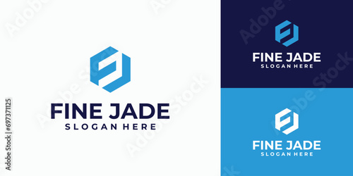 Letter F J logo design in hexagon shape