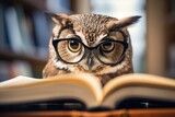 Wise Owl with Glasses Reading a Book