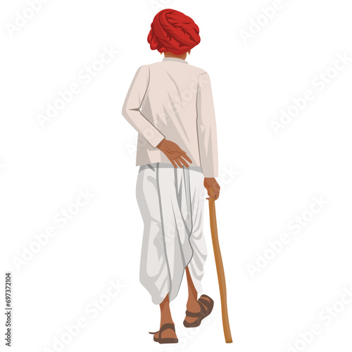 Indian Village Old Man Walking