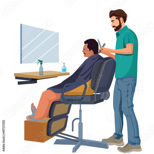Barber doing haircut, combing man client in barbershop, Hair Cutting Men Salon
