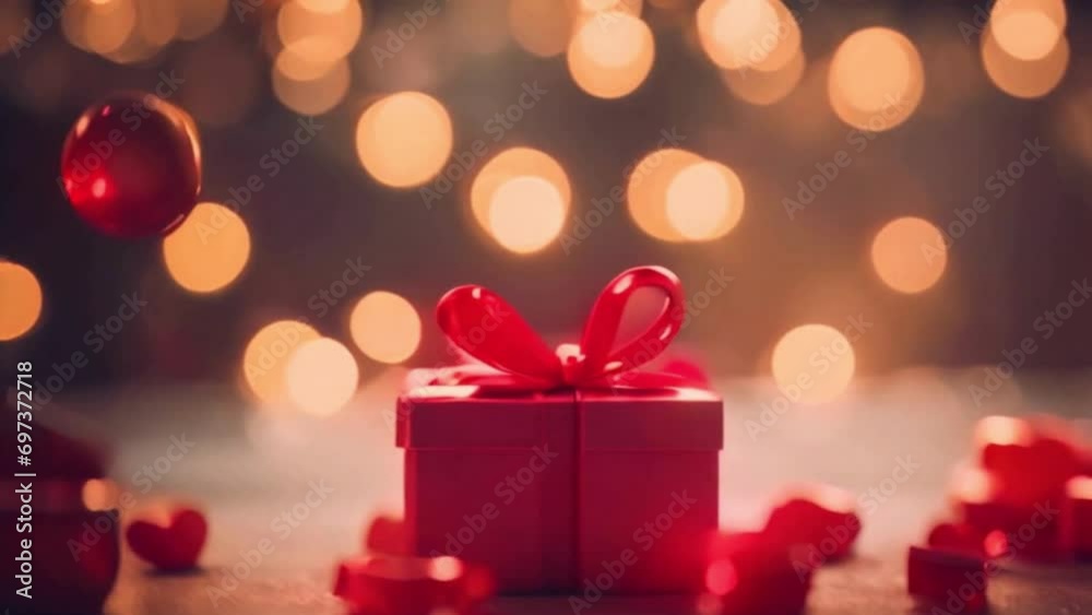 valentines red gift box with bokeh background valentines red gift box with bokeh background