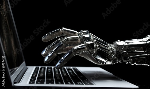 a robot hand typing on a laptop. generative AI