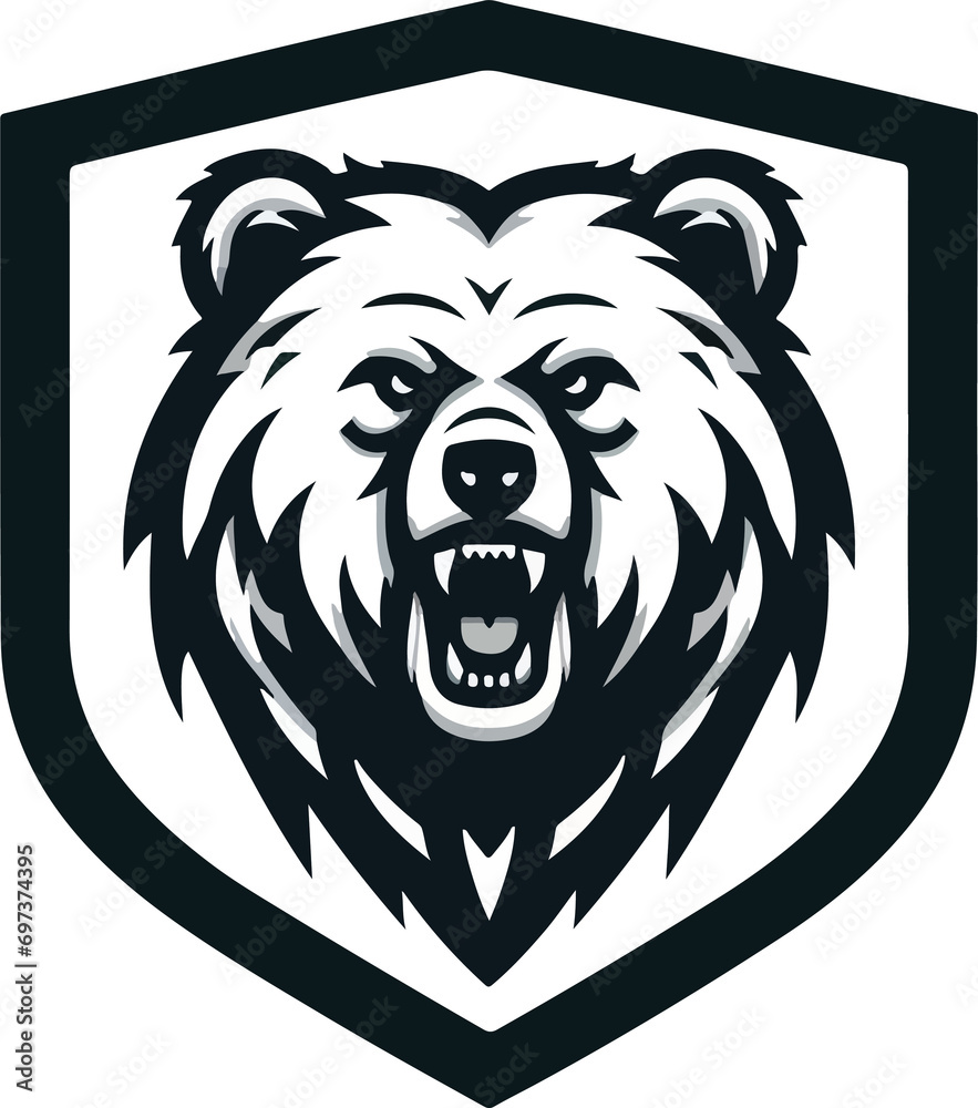 black and white growling grizzly bear illustration black and white growling grizzly bear illustration