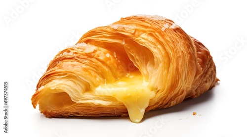 croissant bread with melted cheese on white background. generative Ai photo