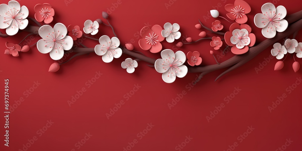 cherry blossoms blooming on red background. generative AI
cherry blossoms blooming on red background. generative AI