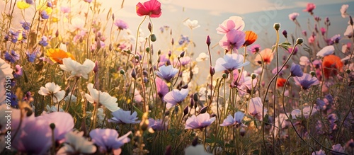 A picture of flowers in a field.