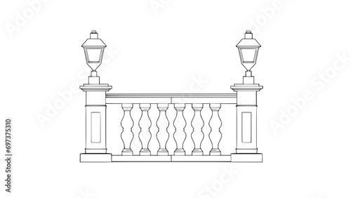 balustrade together with lamp in 2D