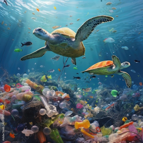 ocean pollution with plastic. Environmental global problem