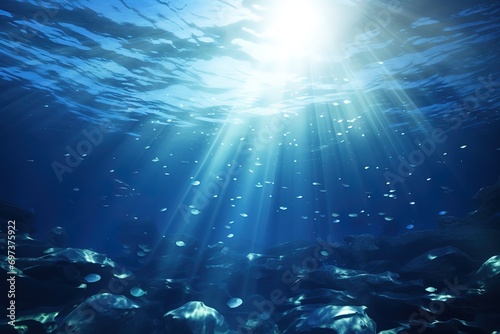 A light that penetrates the blue sea. generative AI