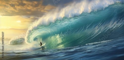 A background of high blue sea waves © original logo