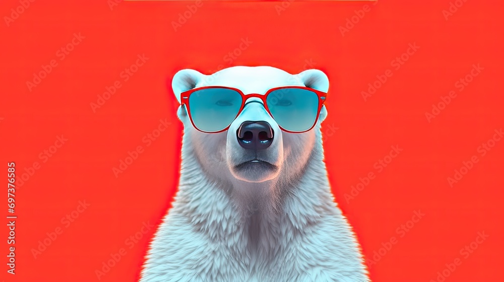 polar bear wearing sunglasses on a solid color background, vector art, digital art, faceted, minimal, abstract.