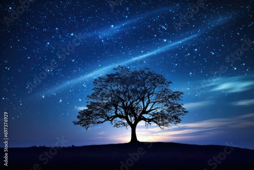 Starry Night Sky with Silhouetted Tree