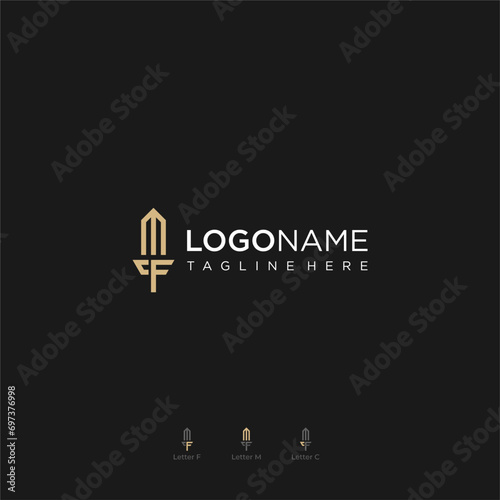 sword logo concept idea with letter MF or FM vector photo