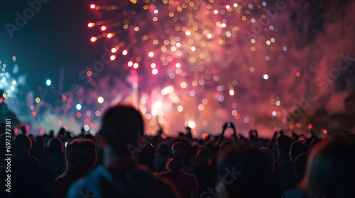 Menschenmenge bei Festival mit Feuerwerk in der Silvesternacht © Engine
