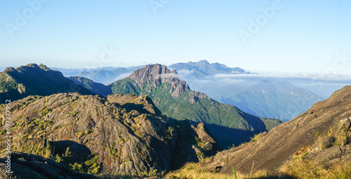 Itaguaré Peak among the Serra Fina's mountain range. Passa Quatro, Minas Gerais, Brazil