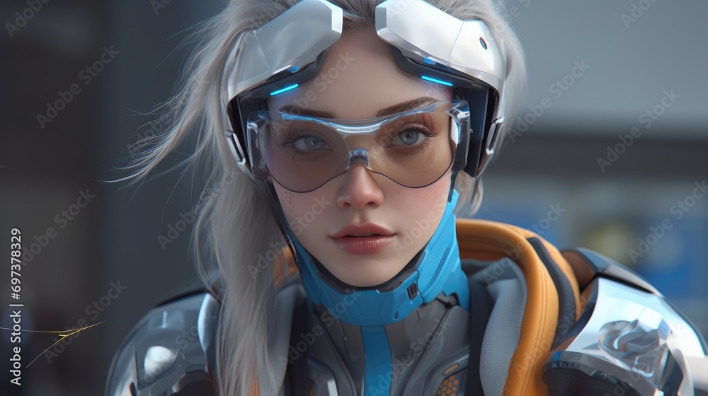 girl with glasses with futuristic style. Futuristic fashion. Created with generative AI.
girl with glasses with futuristic style. Futuristic fashion. Created with generative AI.