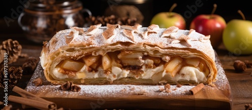 Strudel made with apples.
