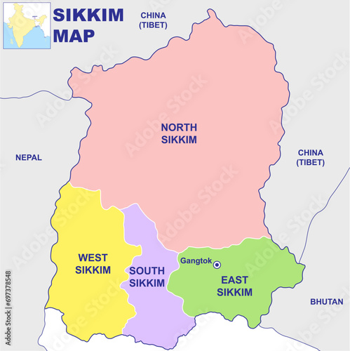 Sikkim map vector illustration on white background photo