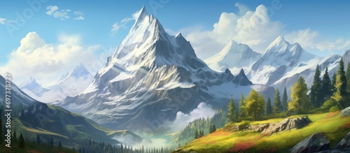 Diran Peak's frontal perspective reveals a captivating sight of grandeur, a white giant in nature's magnificent setting.