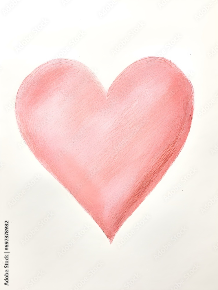 Chalk Drawing of a Heart in blush Colors. White Background with Copy Space