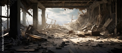 Damaged building interior due to disaster or natural catastrophe photo