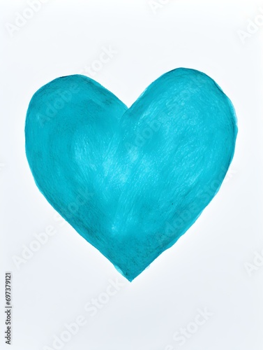 Chalk Drawing of a Heart in cyan Colors. White Background with Copy Space